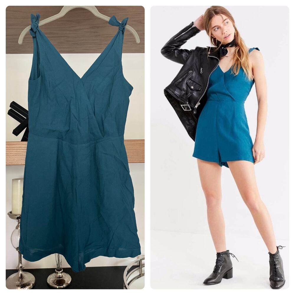 Urban Outfitters Tie Shoulder Teal Romper